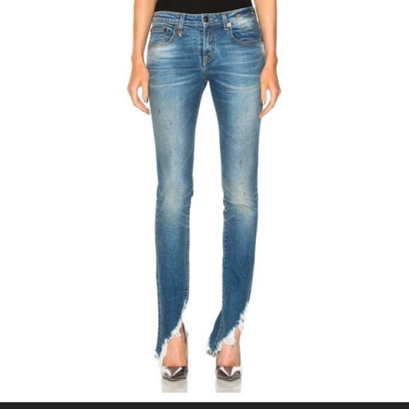 R13 Kate Assymmetrical frayed Hem Branson Jean - Picture 2 of 7